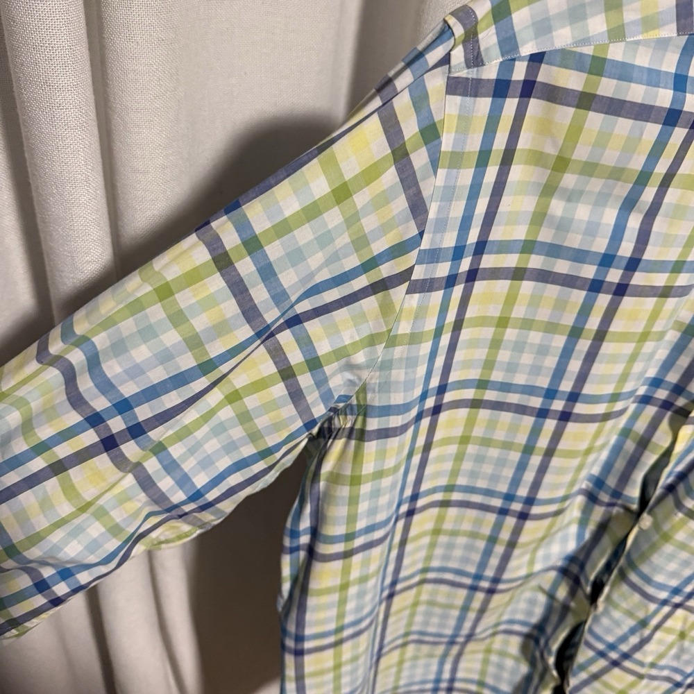 TAILORBYRD Men's XL Green/Blue Plaid Cotton Dress Shirt Spread Collar Button - Picture 3 of 6